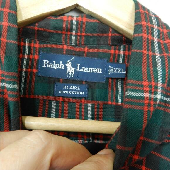 Ralph Lauren‎ Blaire Plaid Button Down Shirt Size XXL Green Red Black Pony 2XL - Picture 2 of 8